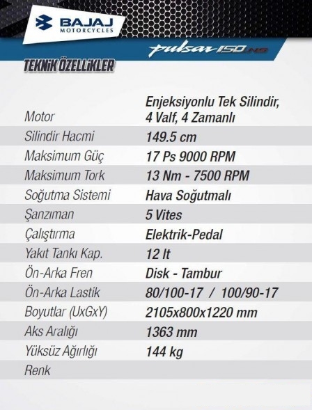 Spesifikasi Bajaj Pulsar 150 NS